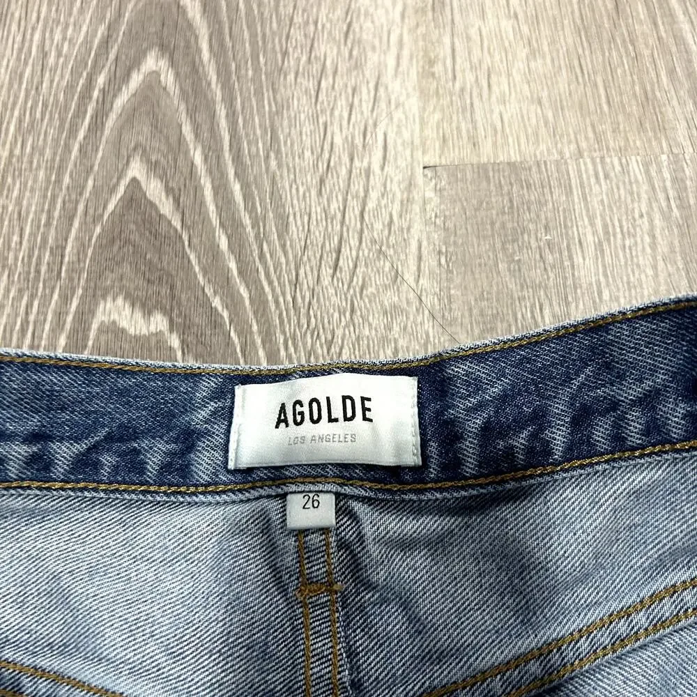 AGOLDE Parker Skywave Blue Long Denim Jean Shorts Size 26